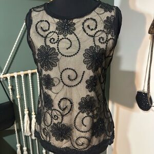Joseph A Black Lace Tank Embroidered Size M